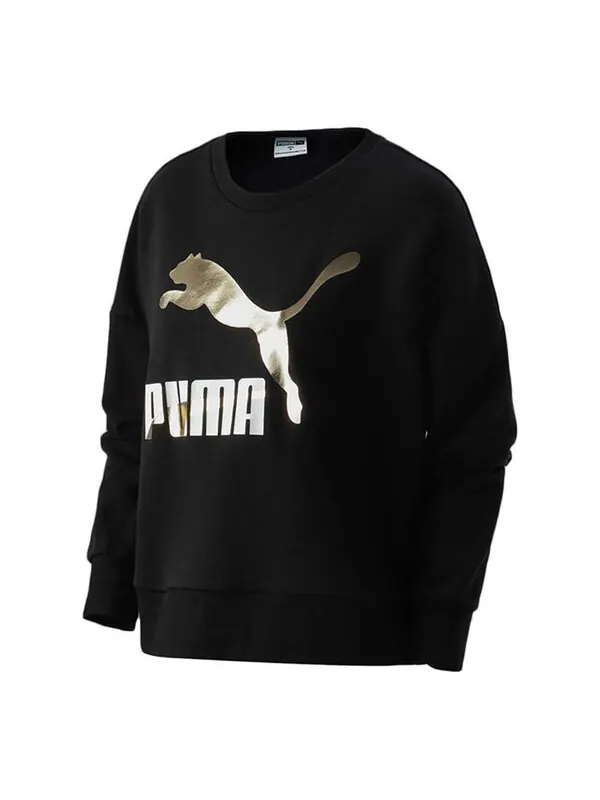 Свитер classic casual printed round neck long sleeve sweater 'black gold' Puma — изображение 1 из 2, черный/золотистый