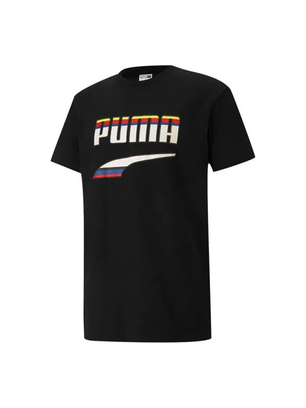 Футболка printed round neck t-shirt 'black white' Puma — изображение 1 из 2, черный/белый