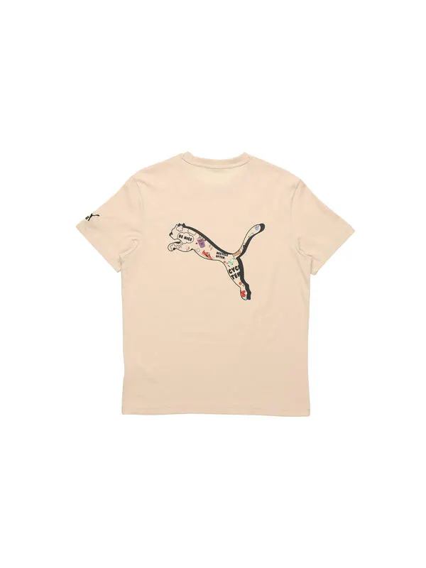 Футболка awareness aop t-shirt 'beige black white' Puma — изображение 2 из 2, бежевый/черный/белый
