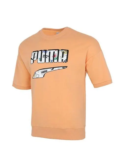 Футболка logo essentials t-shirt 'orange white' Puma — изображение 1 из 4, оранжевый/белый
