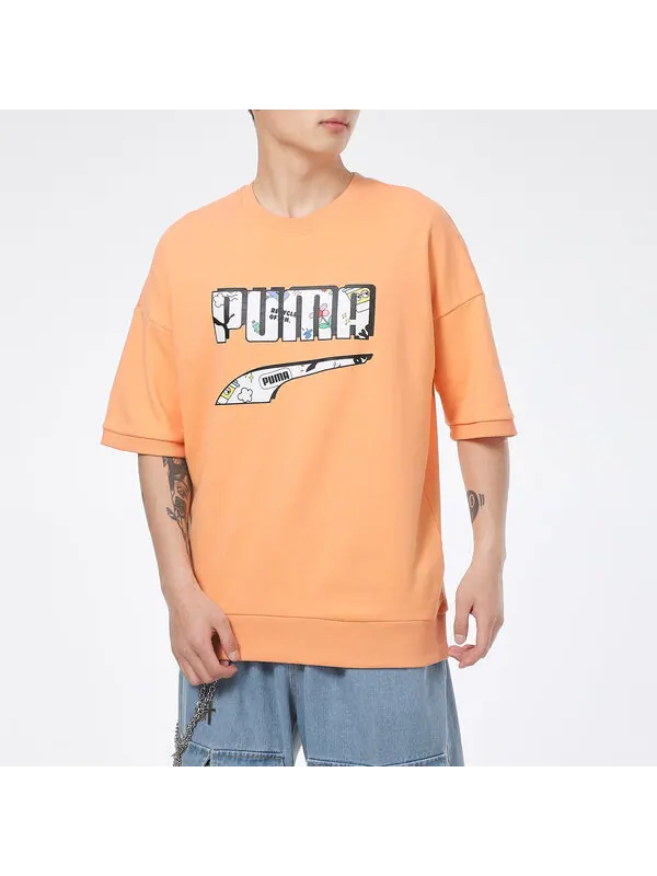 Футболка logo essentials t-shirt 'orange white' Puma — изображение 3 из 4, оранжевый/белый