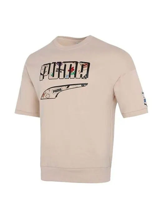 Футболка logo t-shirt 'beige black' Puma — изображение 1 из 4, бежевый/черный