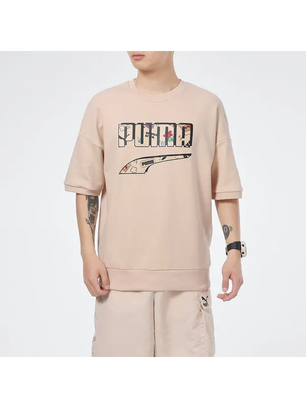 Футболка logo t-shirt 'beige black' Puma — изображение 3 из 4, бежевый/черный
