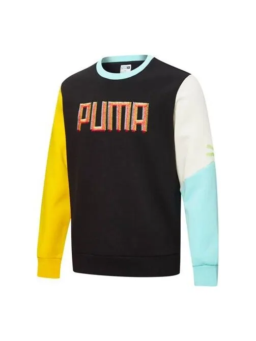 Свитер embroidered logo printing round-neck sweatshirt 'black ywllow white blue' Puma