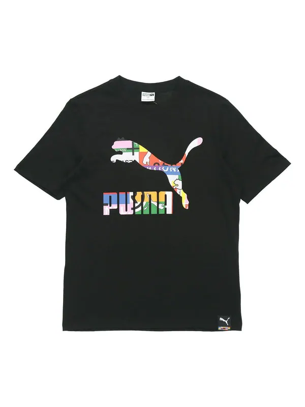Футболка intl tee multi-color logo printing sports round neck short sleeve black Puma — изображение 1 из 2, черный