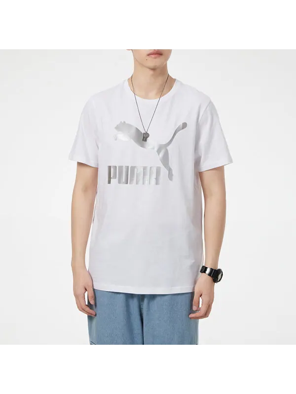 Футболка athleisure casual sports logo printing short sleeve white Puma — изображение 3 из 4, белый