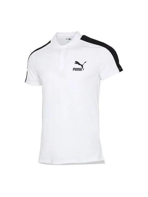 Рубашка поло iconic t7 polo shirt 'white black' Puma — изображение 1 из 4, белый/черный