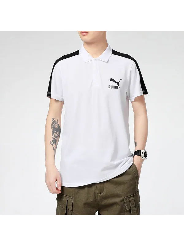 Рубашка поло iconic t7 polo shirt 'white black' Puma — изображение 3 из 4, белый/черный