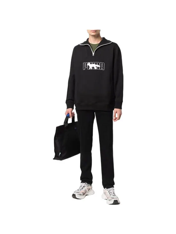 Свитер x maison kitsun half zip sweater 'black white' Puma — изображение 2 из 4, черный/белый