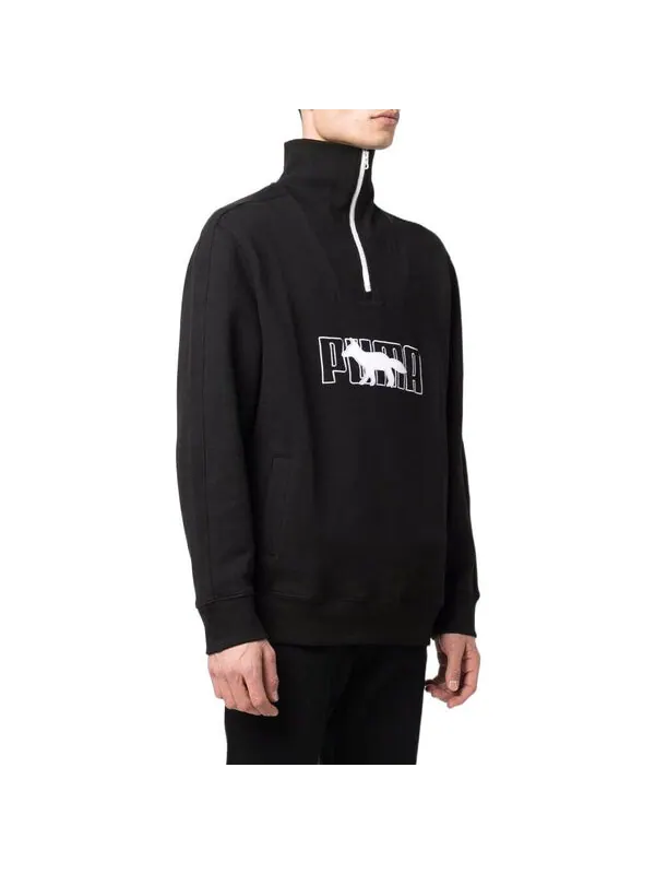 Свитер x maison kitsun half zip sweater 'black white' Puma — изображение 4 из 4, черный/белый