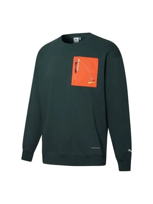 Свитер x roaringwild pocket crew neck sweatshirt 'olive green orange' Puma