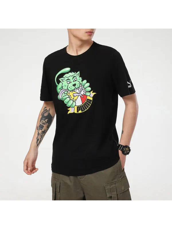 Футболка graphic summer t-shirt 'black' Puma — изображение 3 из 4, черный