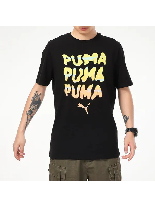 Футболка summer graphic t-shirt 'black' Puma — изображение 3 из 4, черный