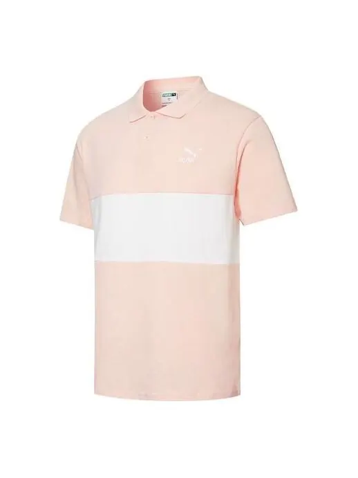 Рубашка поло classics patchwork tee 'pink' Puma — изображение 1 из 3, розовый/белый