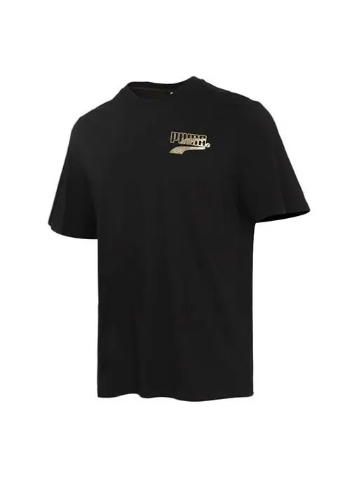 Футболка team graphic t-shirt 'black' Puma — изображение 1 из 4, черный/золотистый/синий