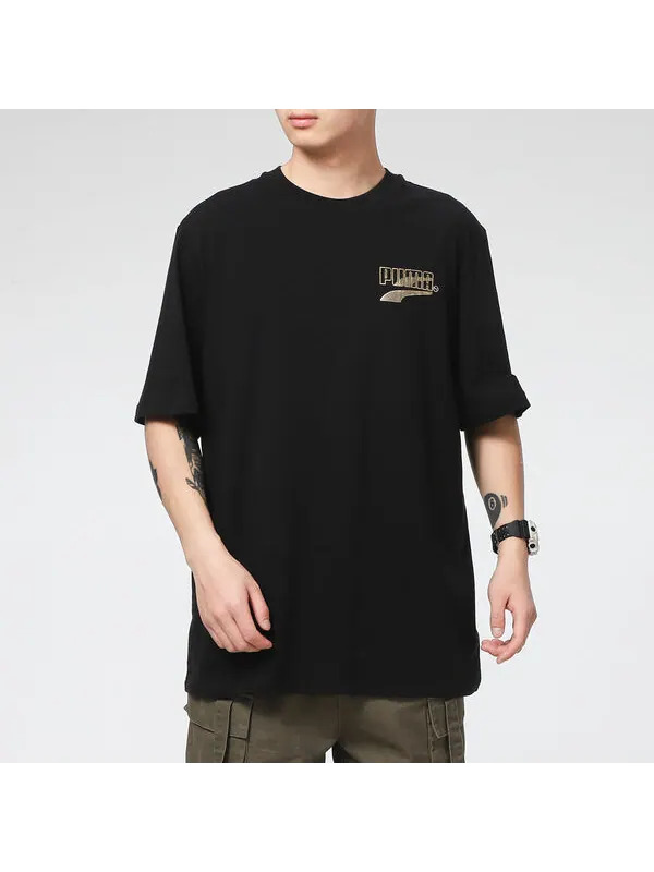 Футболка team graphic t-shirt 'black' Puma — изображение 3 из 4, черный/золотистый/синий