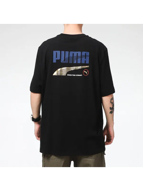 Футболка team graphic t-shirt 'black' Puma — изображение 4 из 4, черный/золотистый/синий