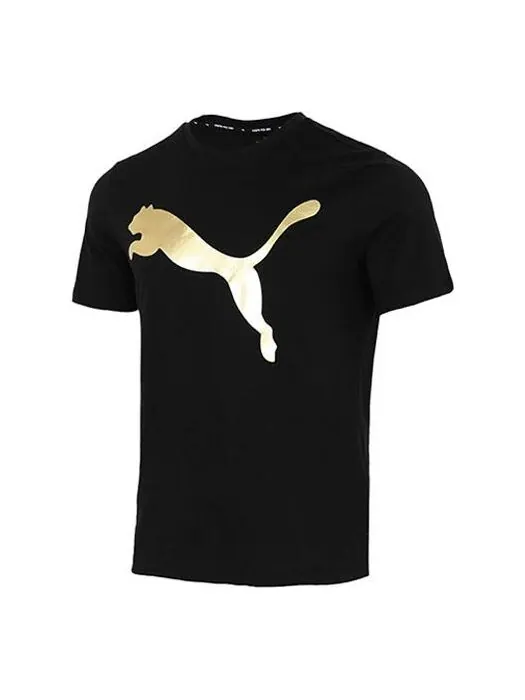 Футболка running training gym breathable casual sports round neck short sleeve black Puma — изображение 1 из 2, черный