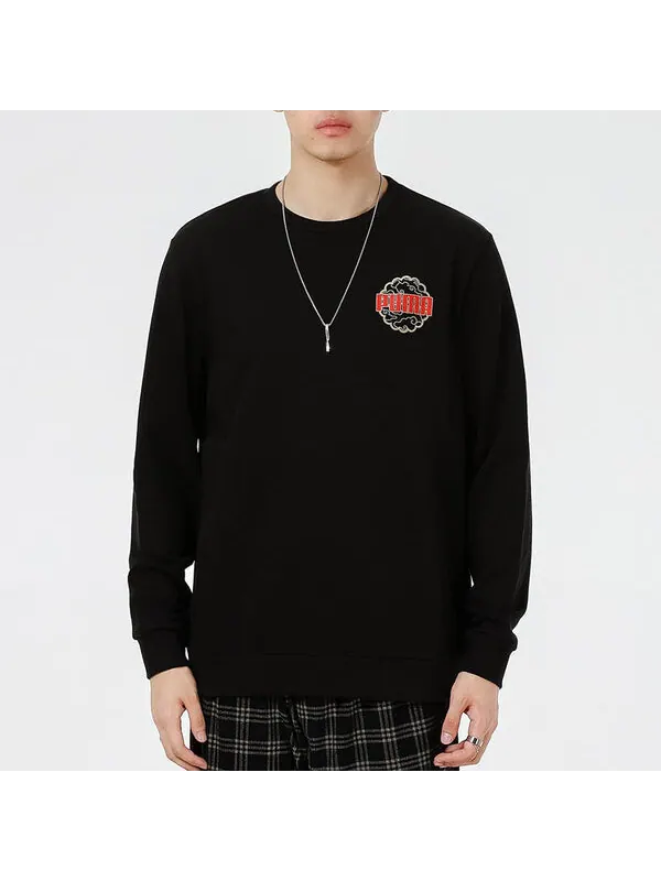 Толстовка logo printing sports round neck pullover black Puma — изображение 3 из 4, черный