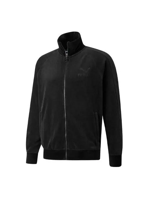 Куртка iconic t7 embroidered logo retro sports suede stand collar jacket black Puma — изображение 1 из 3, черный