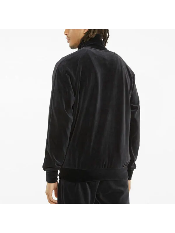 Куртка iconic t7 embroidered logo retro sports suede stand collar jacket black Puma — изображение 3 из 3, черный
