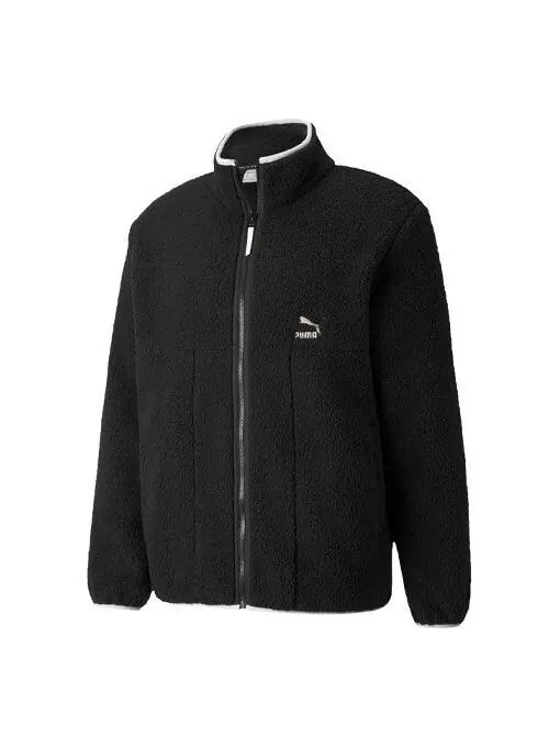 Куртка retro logo casual lamb's wool stand collar jacket black Puma — изображение 1 из 3, черный