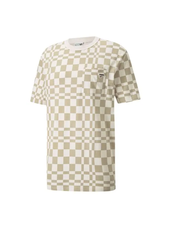 Футболка contrasting colors sports plaid round neck short sleeve khaki Puma — изображение 1 из 2, хаки