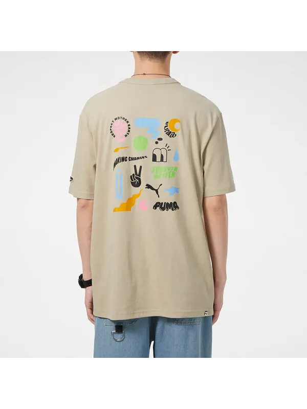 Футболка athleisure casual sports cartoon printing round neck short sleeve khaki Puma — изображение 4 из 4, хаки
