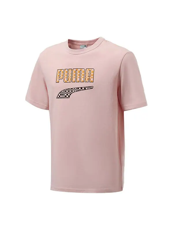 Футболка funny logo printing sports round neck short sleeve pink red Puma — изображение 1 из 2, красный