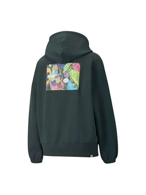 Свитер downtown graphic hoodie green Puma — изображение 1 из 3, темный зеленый
