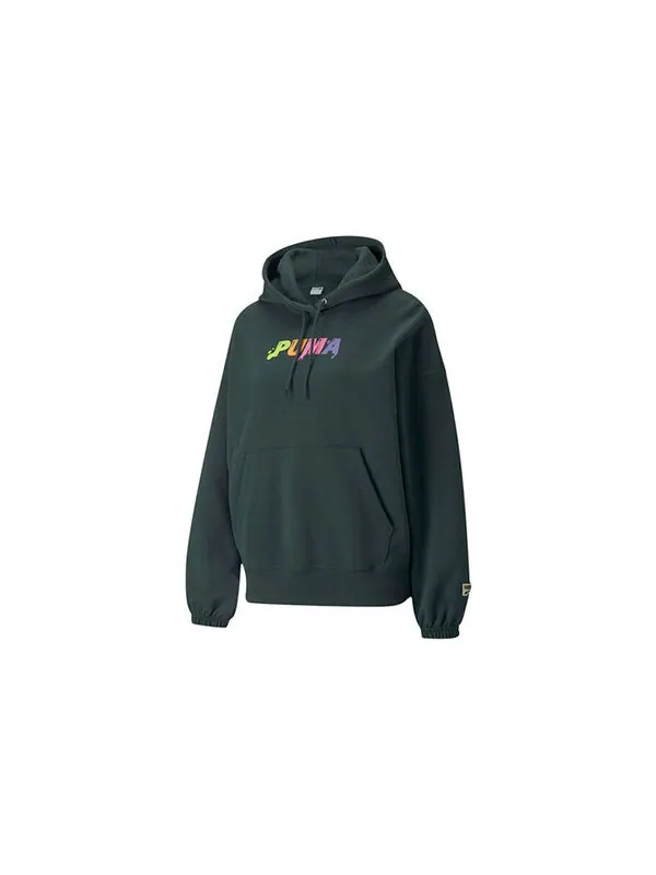 Свитер downtown graphic hoodie green Puma — изображение 2 из 3, темный зеленый