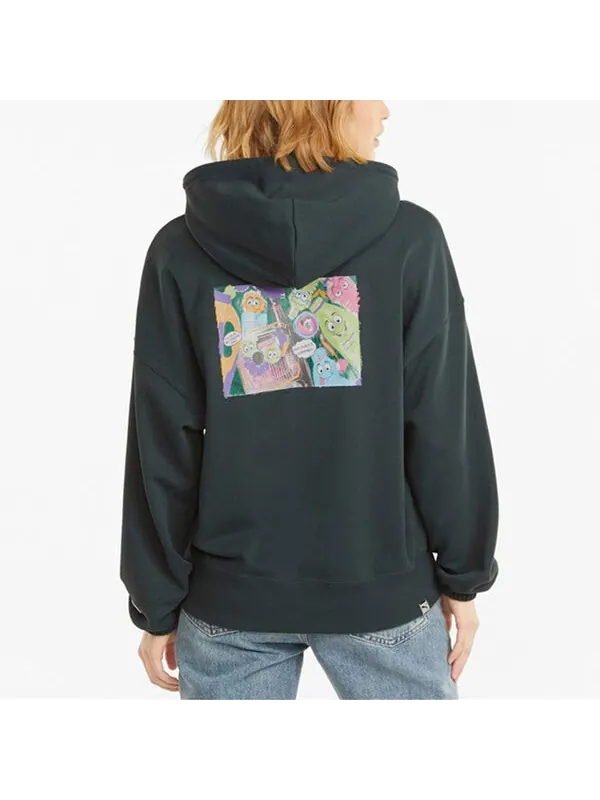 Свитер downtown graphic hoodie green Puma — изображение 3 из 3, темный зеленый