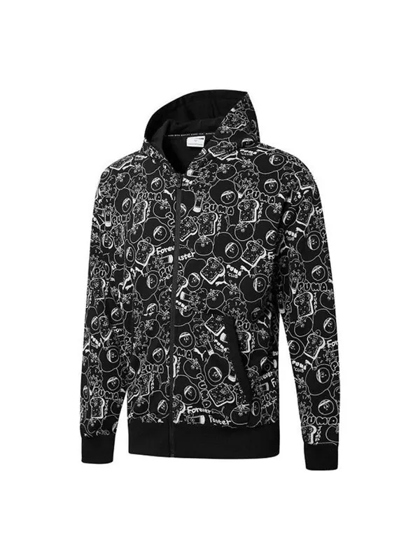 Куртка club all over print full zip hoodie jacket 'black' Puma — изображение 1 из 2, черный/белый