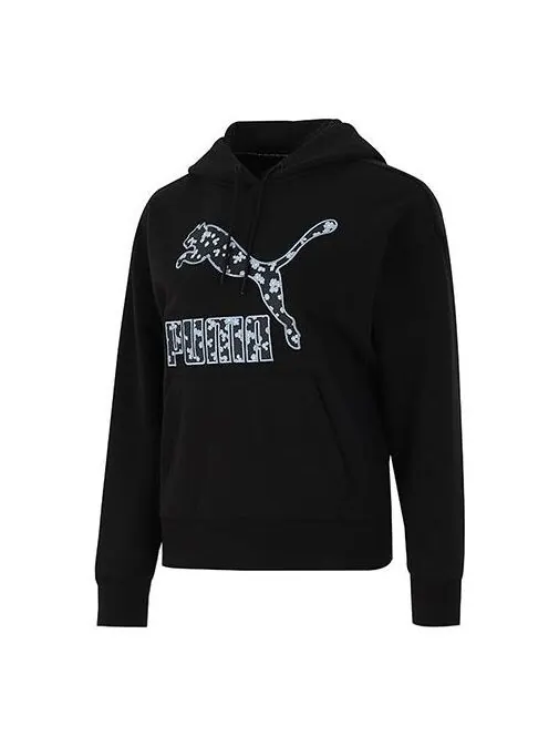 Свитер logo floral graphic hoodie 'black' Puma — изображение 1 из 4, черный
