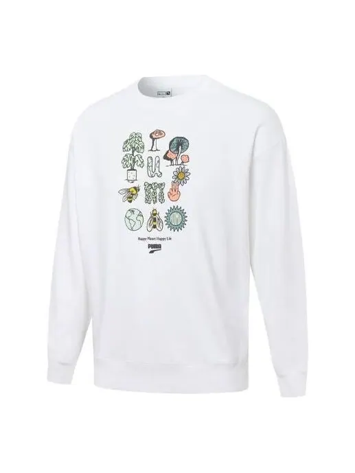 Толстовка downtown graphic crew tr living series logo pattern printing knit round neck pullover white Puma, белый