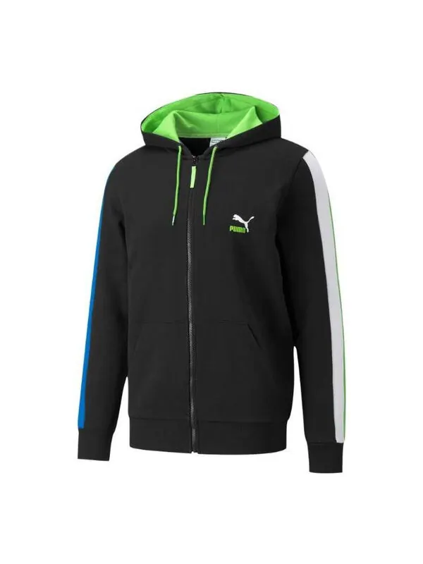 Куртка clsx colblock hoodie 'black' Puma — изображение 1 из 2, черный/зеленый/синий