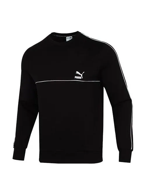 Толстовка clsx piped crew tr logo printing round neck sports pullover black Puma — изображение 1 из 4, черный