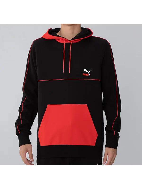 Толстовка clsx colblock hoodie 'black' Puma — изображение 3 из 4, черный/красный
