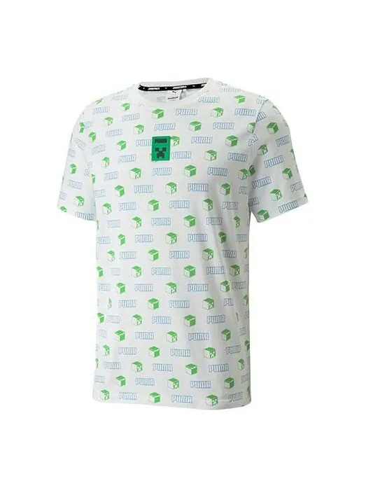 Футболка x minecraft aop tee 'white' Puma — изображение 1 из 3, белый/зеленый/синий