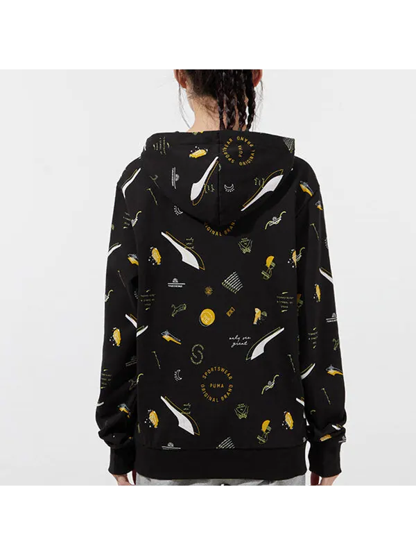Свитер casual full print drawstring loose pullover hoodie black Puma — изображение 2 из 2, черный