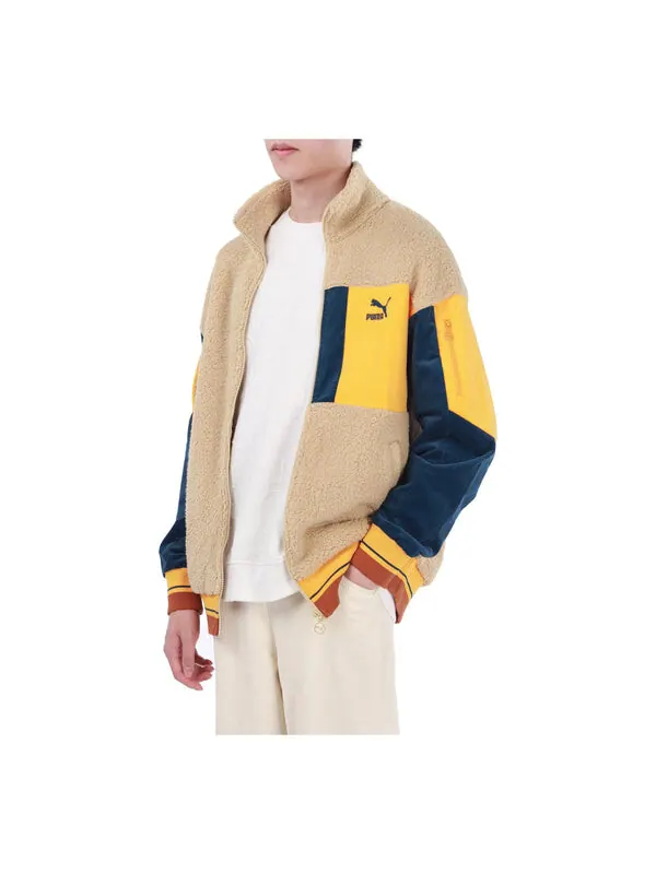 Куртка retro sherpa jacket contrast color stitching sports lamb's wool stay warm logo khaki Puma — изображение 1 из 2, хаки