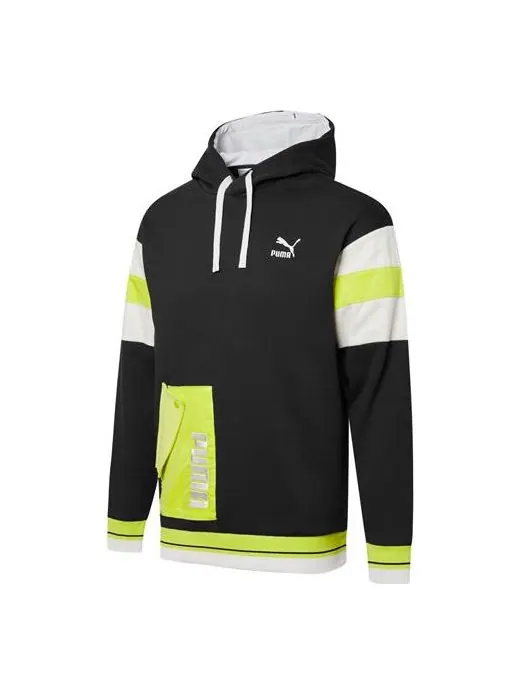 Толстовка retro logo colorblock 'black' Puma — изображение 1 из 2, черный/белый/зеленый
