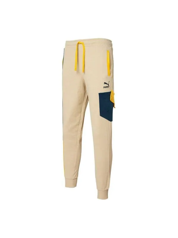 Брюки retro sweatpants 'beige black orange' Puma — изображение 1 из 2, бежевый/черный/оранжевый