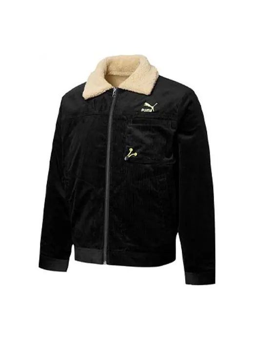 Куртка cord embroidered logo reversible plush corduroy jacket black Puma — изображение 1 из 3, черный
