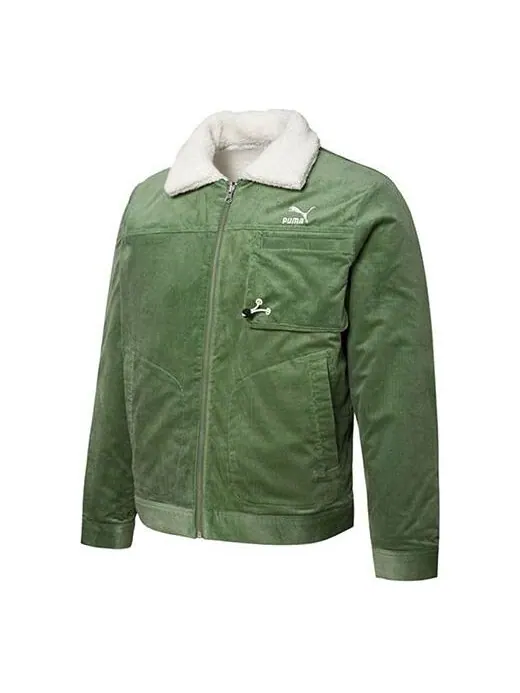 Куртка cord embroidered logo reversible corduroy jacket green Puma — изображение 1 из 4, зеленый