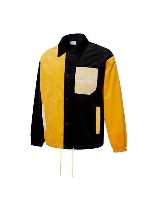 Куртка logo cord coach jacket 'black' Puma — изображение 1 из 2, черный/желтый
