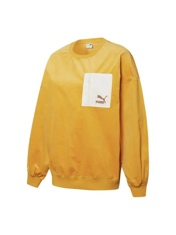 Свитер contrasting colors zipper pocket sports round neck pullover 'yellow' Puma — изображение 1 из 2, желтый
