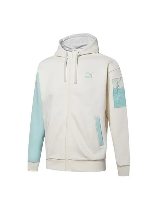 Куртка retro colorblock knit hooded logo jacket white Puma — изображение 1 из 4, белый