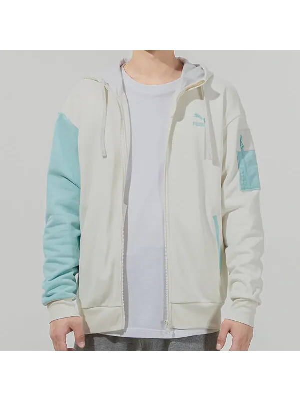 Куртка retro colorblock knit hooded logo jacket white Puma — изображение 3 из 4, белый