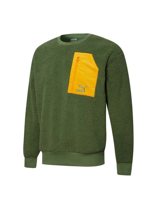Свитер retro sherpa crew neck sweatshirt 'green' Puma